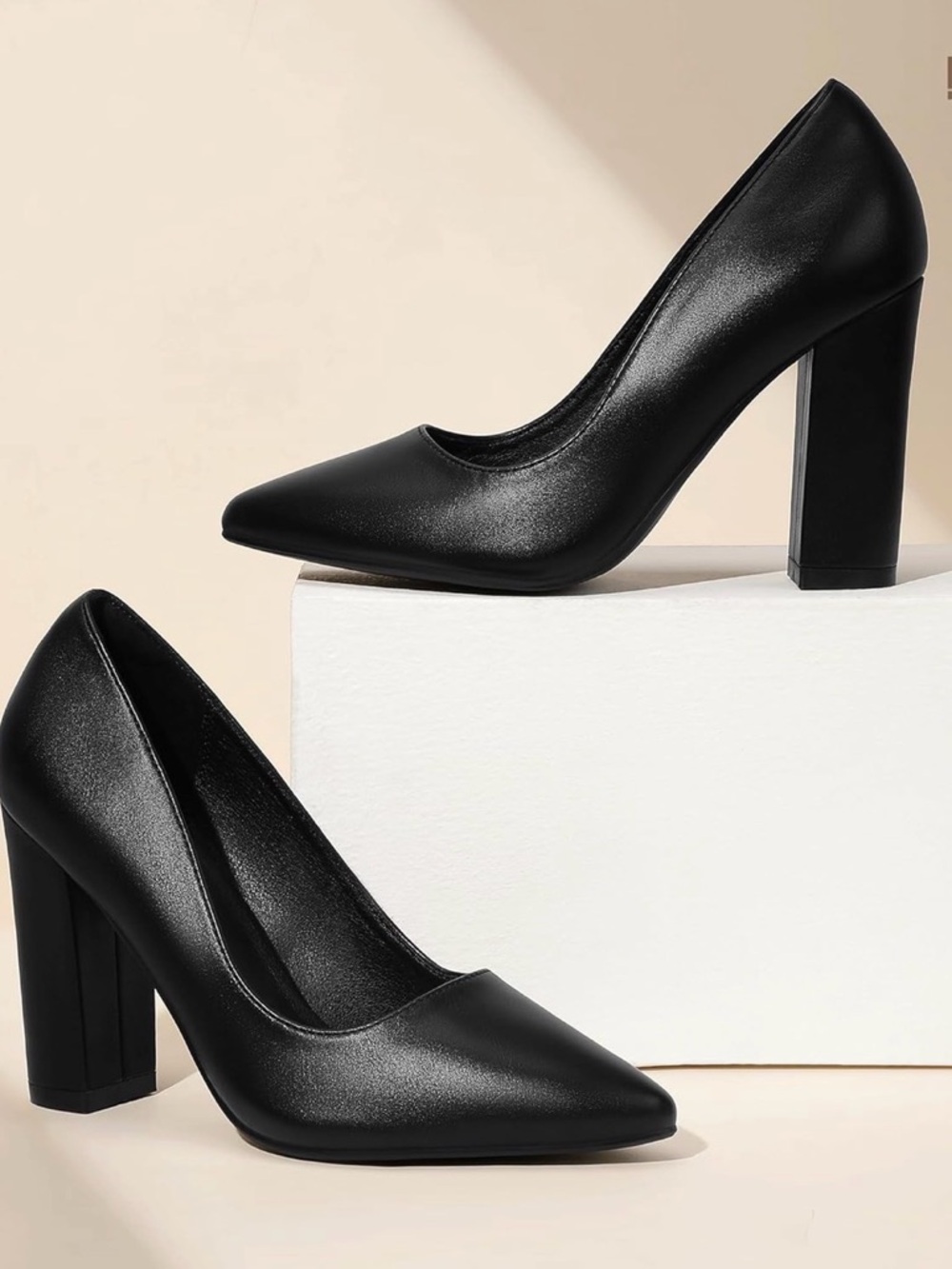 Classic Black Pointed-Toe Block Heel Pumps, Size 8, NEVER WORN